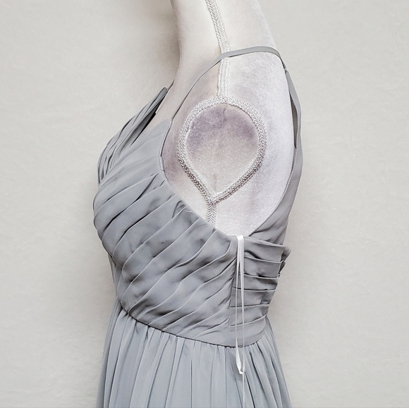 KANALI K Dove Grey Chiffon Pleated Surplice Neckline Empire Waist Maxi Dress 6 - Picture 8 of 14